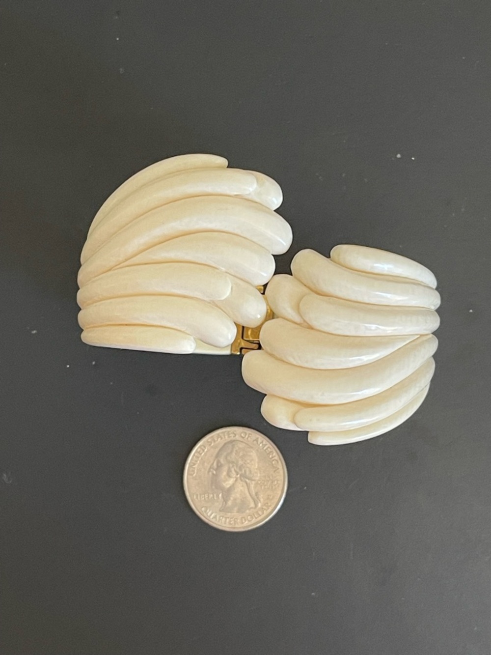 Vintage gold over silver hand carved genuine Ivory bangle bracelet. - Picture 8 of 14